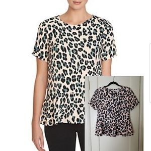 1. STATE pink animal print peplum front top